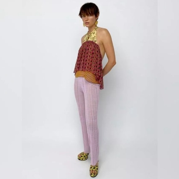 NWT ZARA Halter Neck Multicolored Printed Top Metallic Layer 7720/025 Size XL - Picture 5 of 14